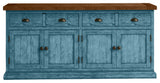 70" Rustic Two Tone Sideboard Buffet, Smokey Blue