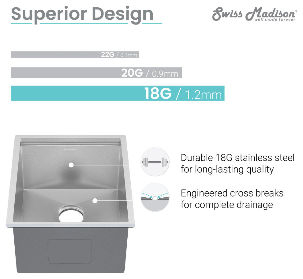 Rivage 15x19" Single Basin Undermount Kitchen Workstation Sink
