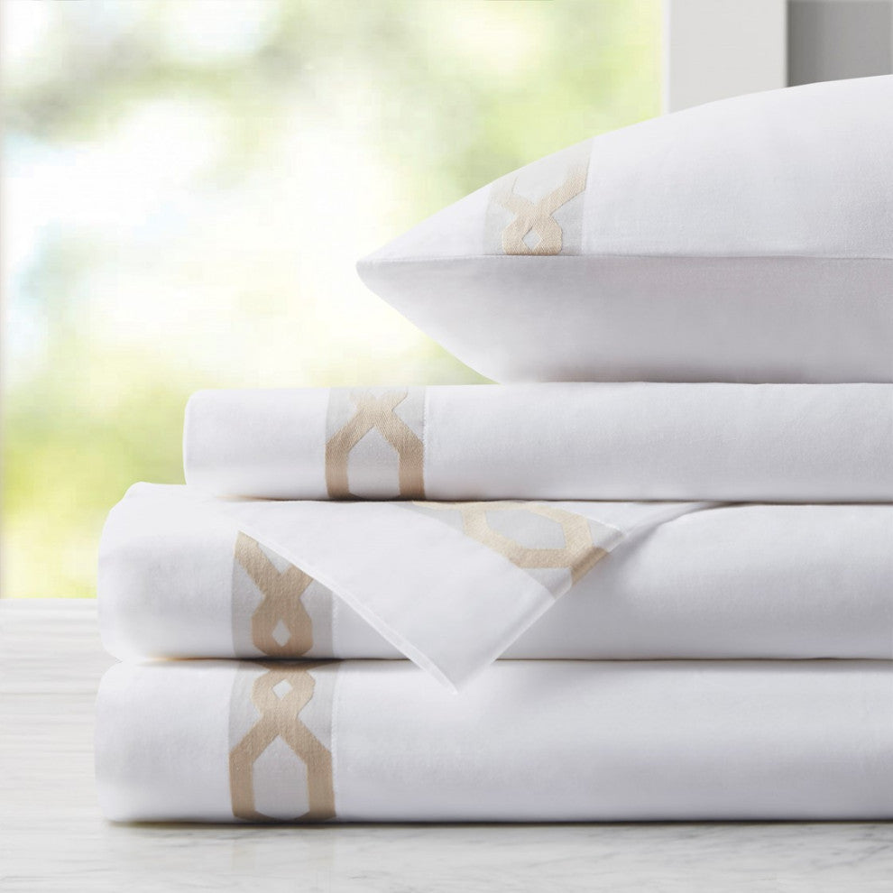 Croscill Signature Hem Sateen Weave 300TC Cotton Sheet Set, Taupe, Cal King