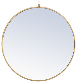 Metal Frame Round Mirror With Decorative Hook 28" Brass Finish
