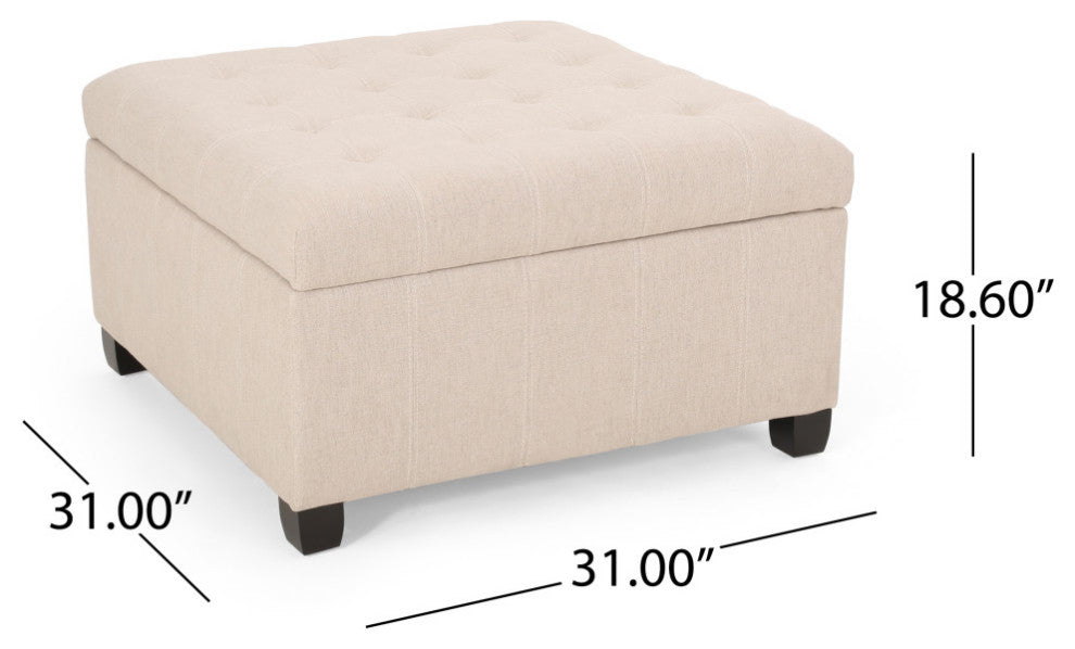 GDF Studio Lastoro Contemporary Tufted Storage Ottoman, Wheat and Dark Brown, Fabric