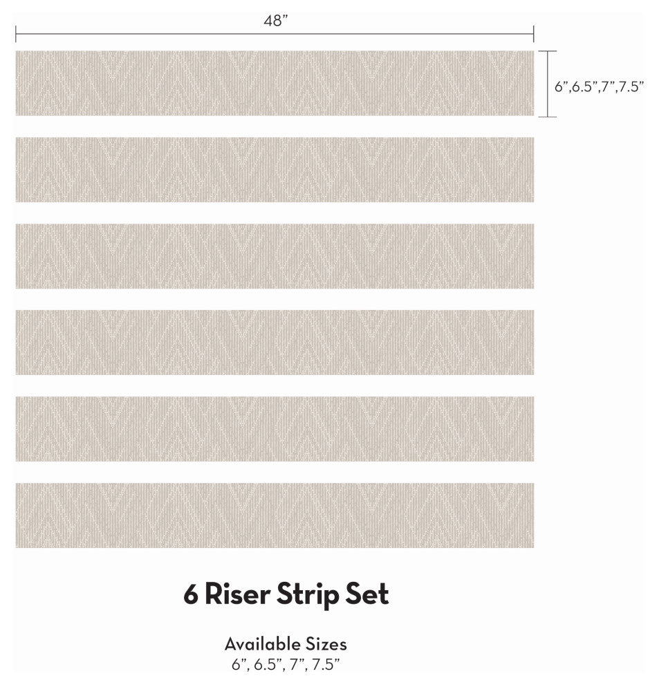 Woven Look Mixed Chevron Peel and Stick Stair Riser Strips, Warm Grey, 48"w X 7"h, 6 Pack