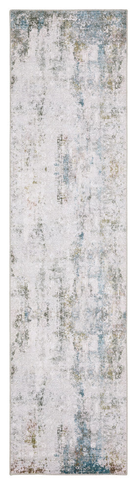 Michaela Machine Washable Faded Ivory/ Blue Indoor Area Rug, Ivory, 2'x8'