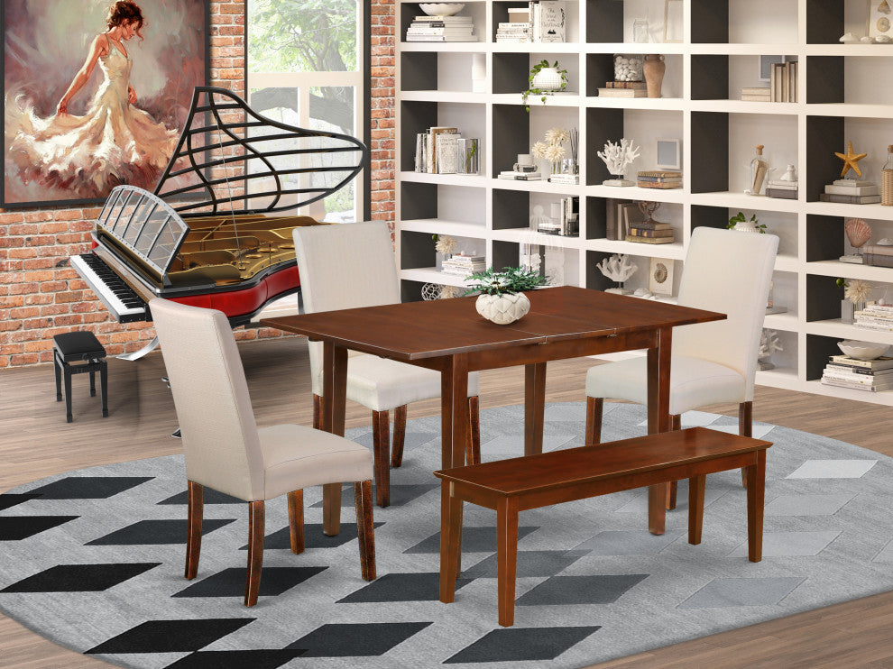 7Pc Rectangle 48/60" Dining Table, 2 Parson Chair, Cream Color, 2 Bench