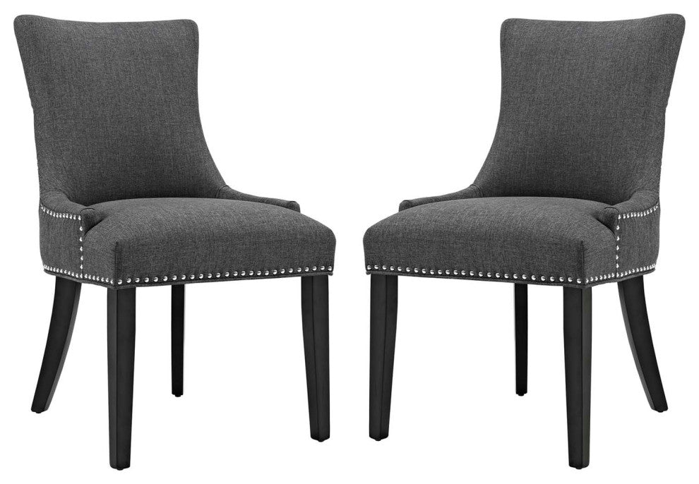 Side Dining Chair, Set of 2, Fabric, Wood, Gray, Modern, Bistro Restaurant