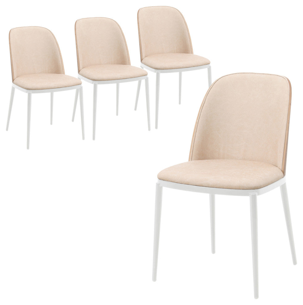LeisureMod Tule Dining Chair with White Frame Set of 4, Walnut/Light Brown