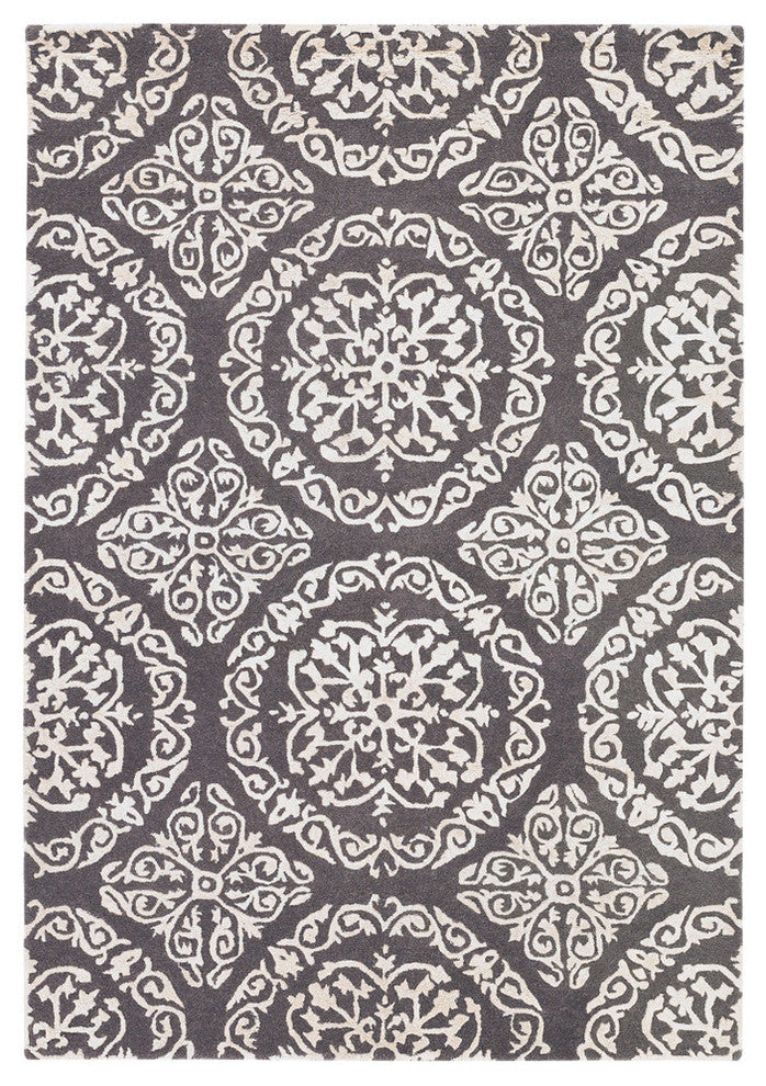 Satara Contemporary Area Rug, Gray and Ivory, 7'9"x10'6" Rectangle
