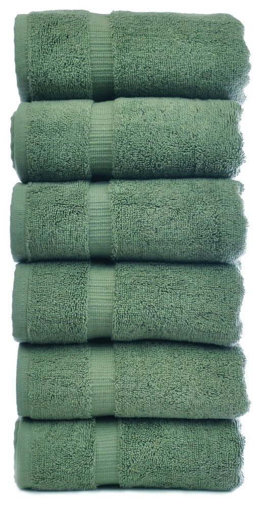 Dobby Border Luxury Hotel and Spa Hand Towel, Set of 6, Moss