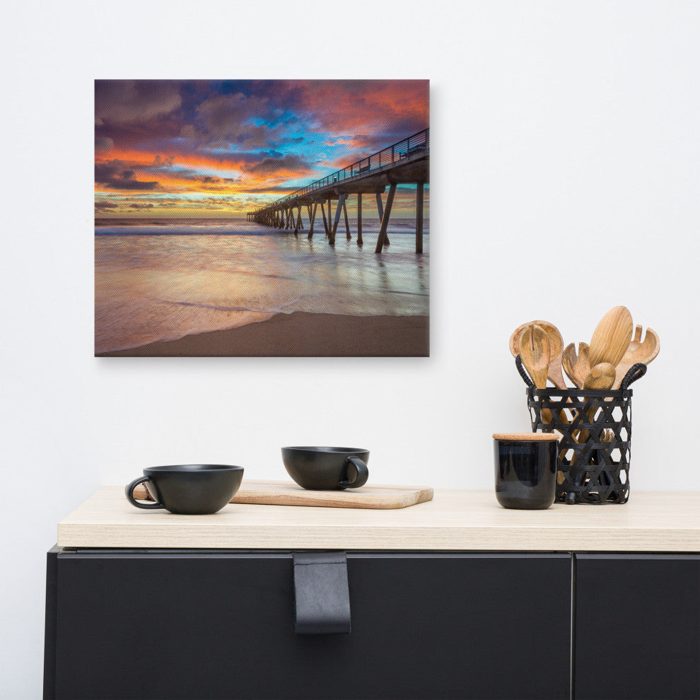 Dreamy Pier at Sunset Coastal Landscape Photo Canvas Wall Art Prints, 16" X 20"