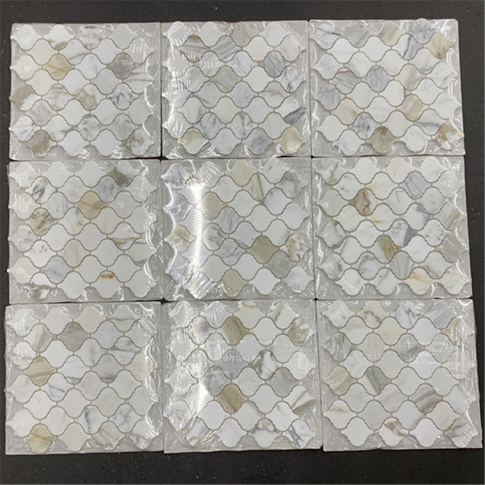 Calacatta Gold Calcutta Marble Arabesque Lantern Mosaic Tile Polished, 1 sheet