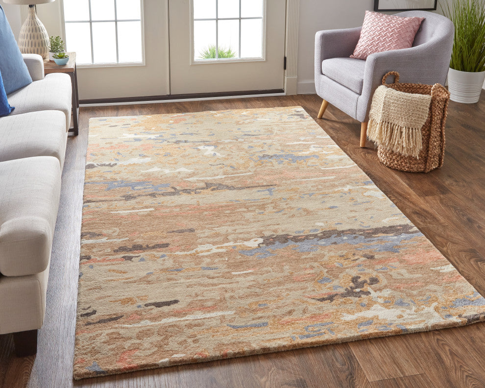 Weave & Wander Everley Wool Rug, Warm Beige/Blue, Rug, Beige, 4'x6'