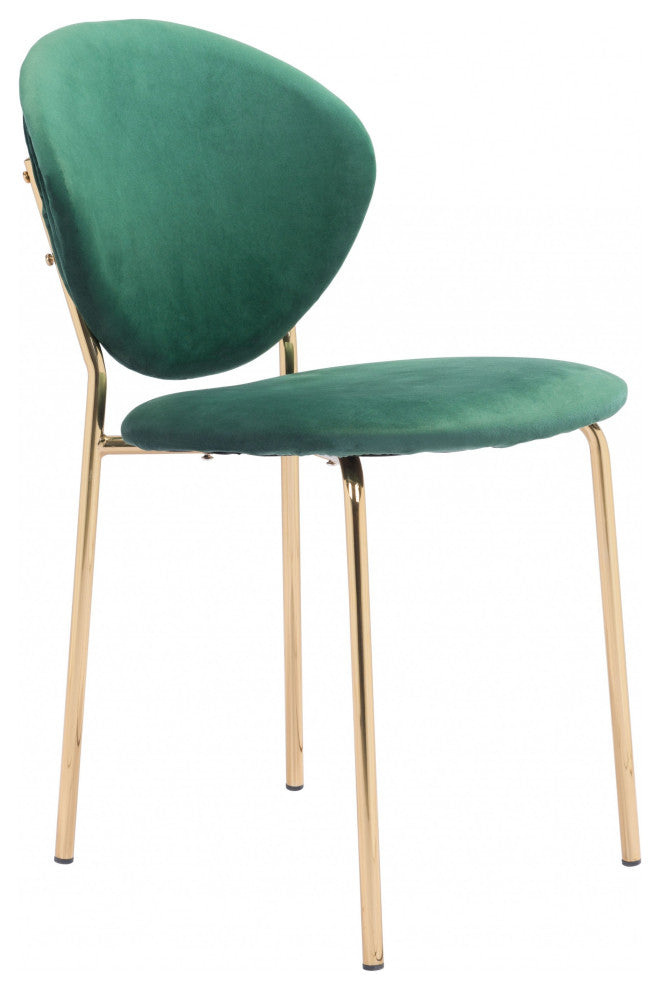 Set of Two Green and Gold Modern Dining or Side Chairs