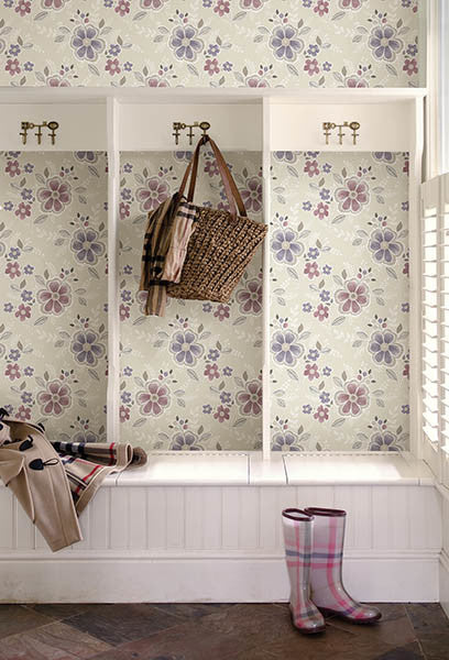 Contemporary Floral Wallpaper, Purple, Bolt