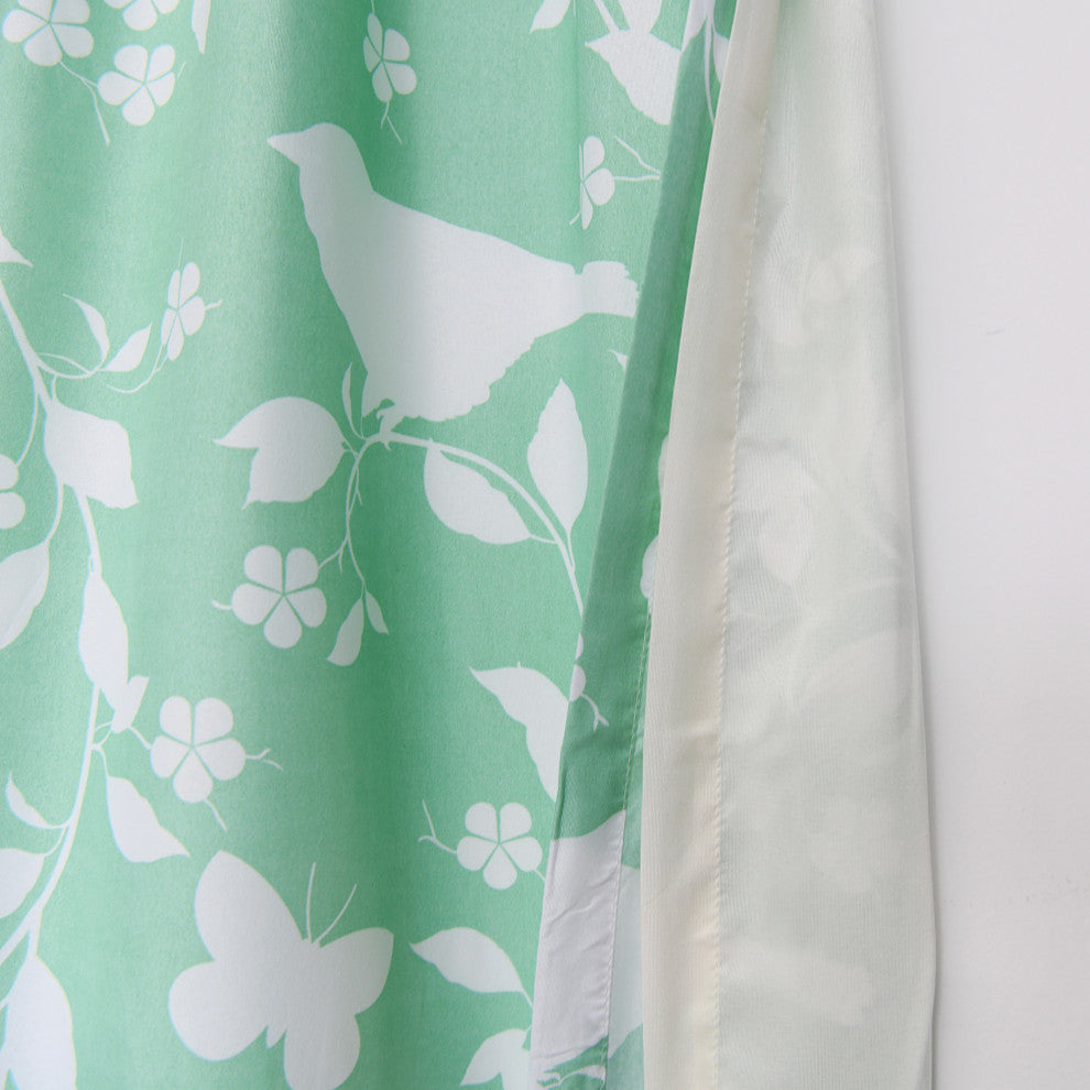 Printed Microfiber Birdsong Curtains, Set of 2, Teal