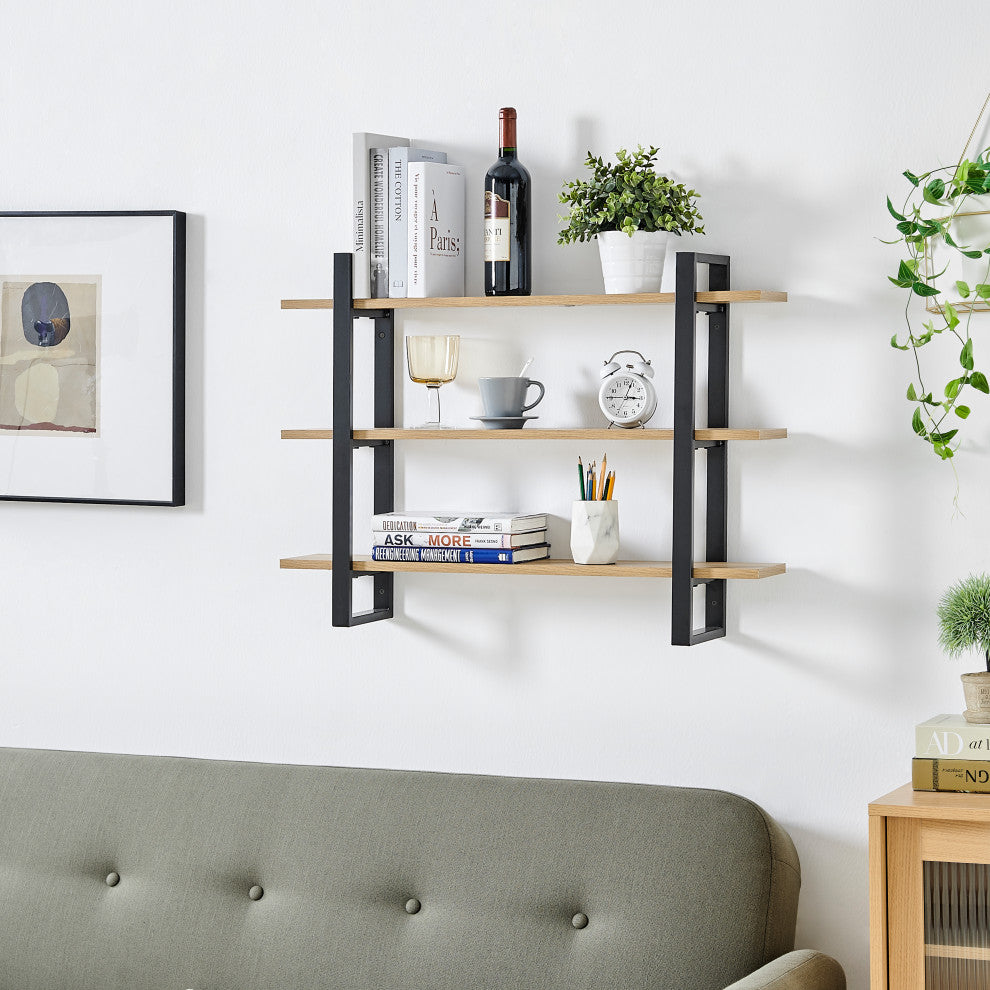 Danya B. Rio Three Tier Modular Floating Bracket Wall Shelf Chestnut