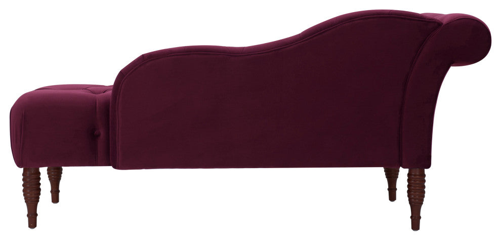 Samuel Velvet Tufted Chaise Lounge, Right-Arm Facing, Burgundy Velvet