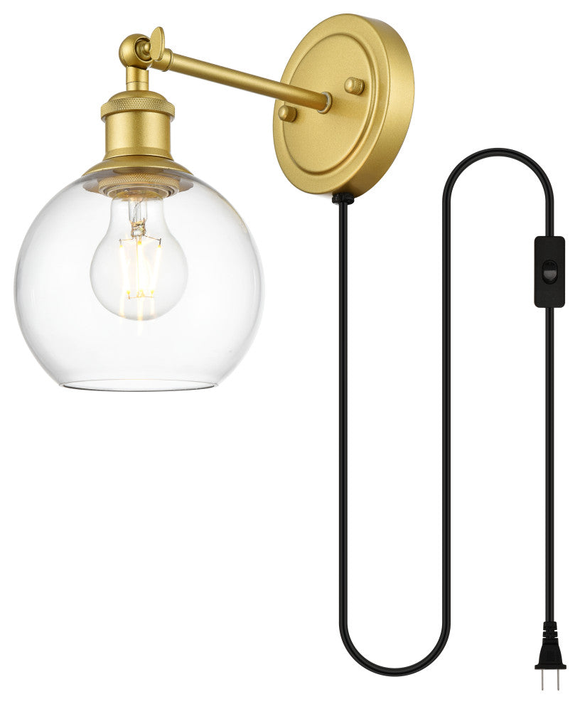 1 Light Brass And Clear Plug, Wall Sconce