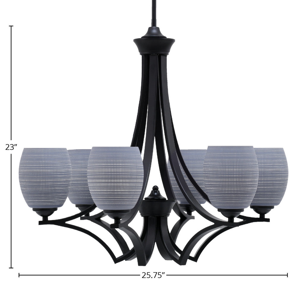 Zilo 6 Light Chandelier, Matte Black Finish With 5" Gray Matrix Glass