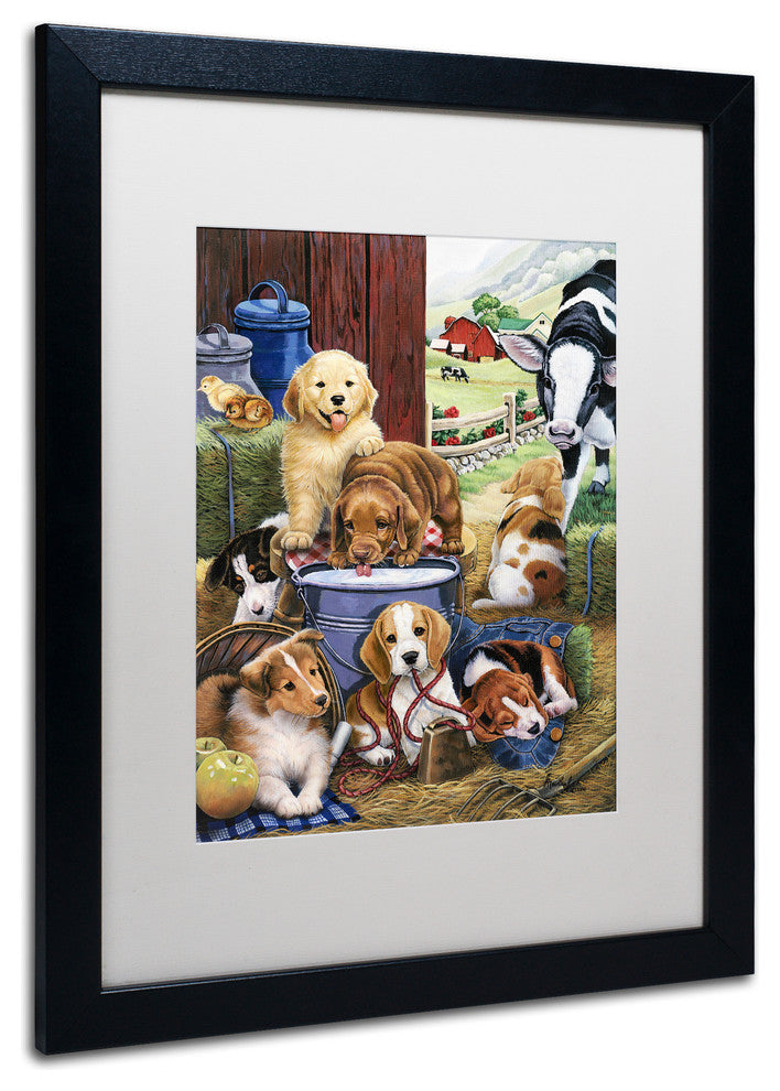 Jenny Newland 'Puppy Hayday' Matted Framed Art, 20x16