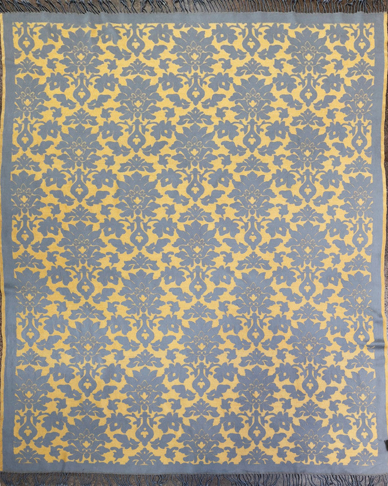 Wool and Cotton Damask Throw, Yellow