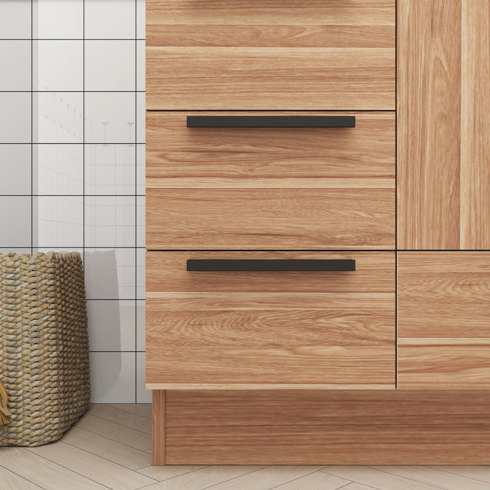 Carla 36" Freestanding Bathroom Vanity With Left Side Drawers, White Oak