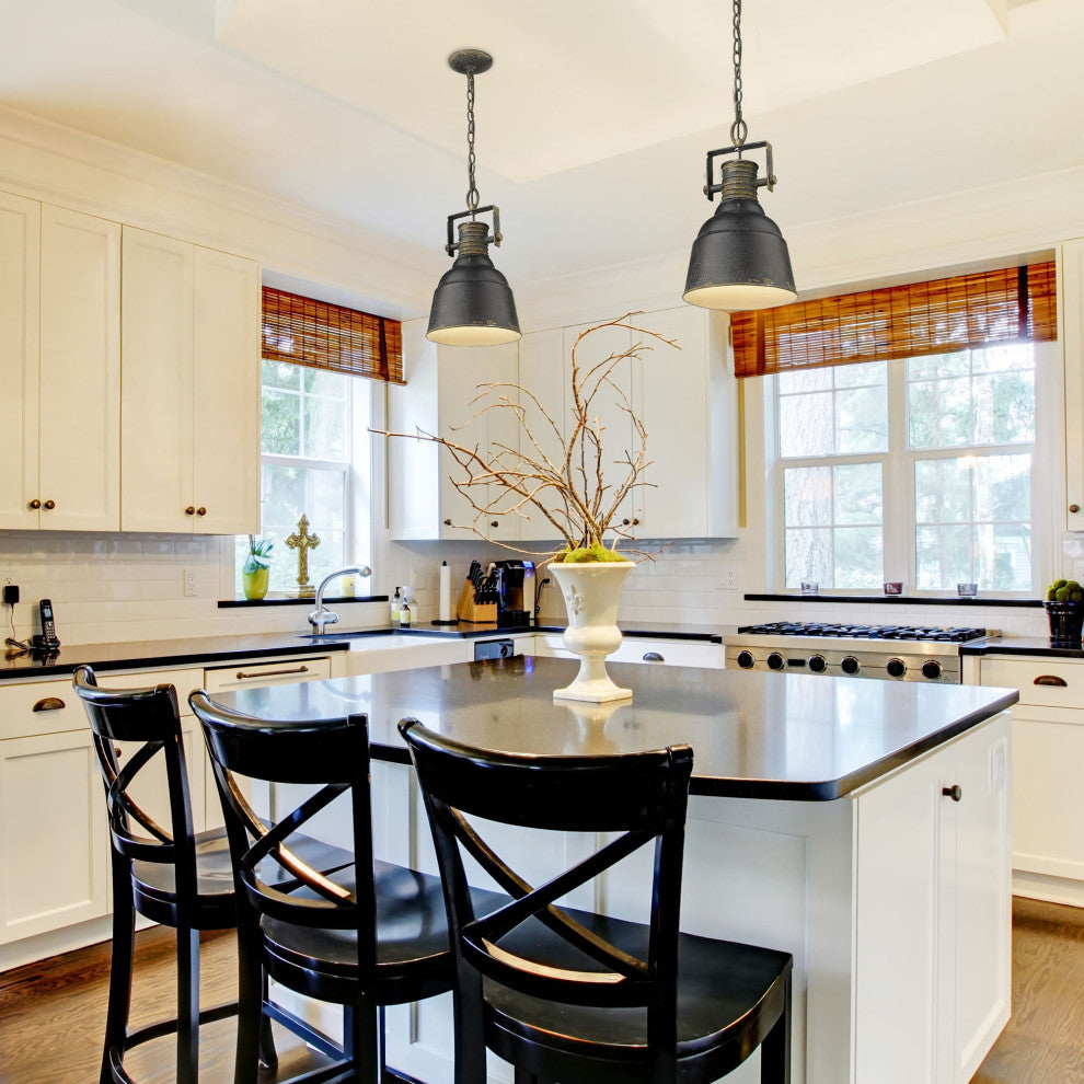 Golden Lighting 0843-1P Quarry 9"W Mini Pendant - Antique Black Iron