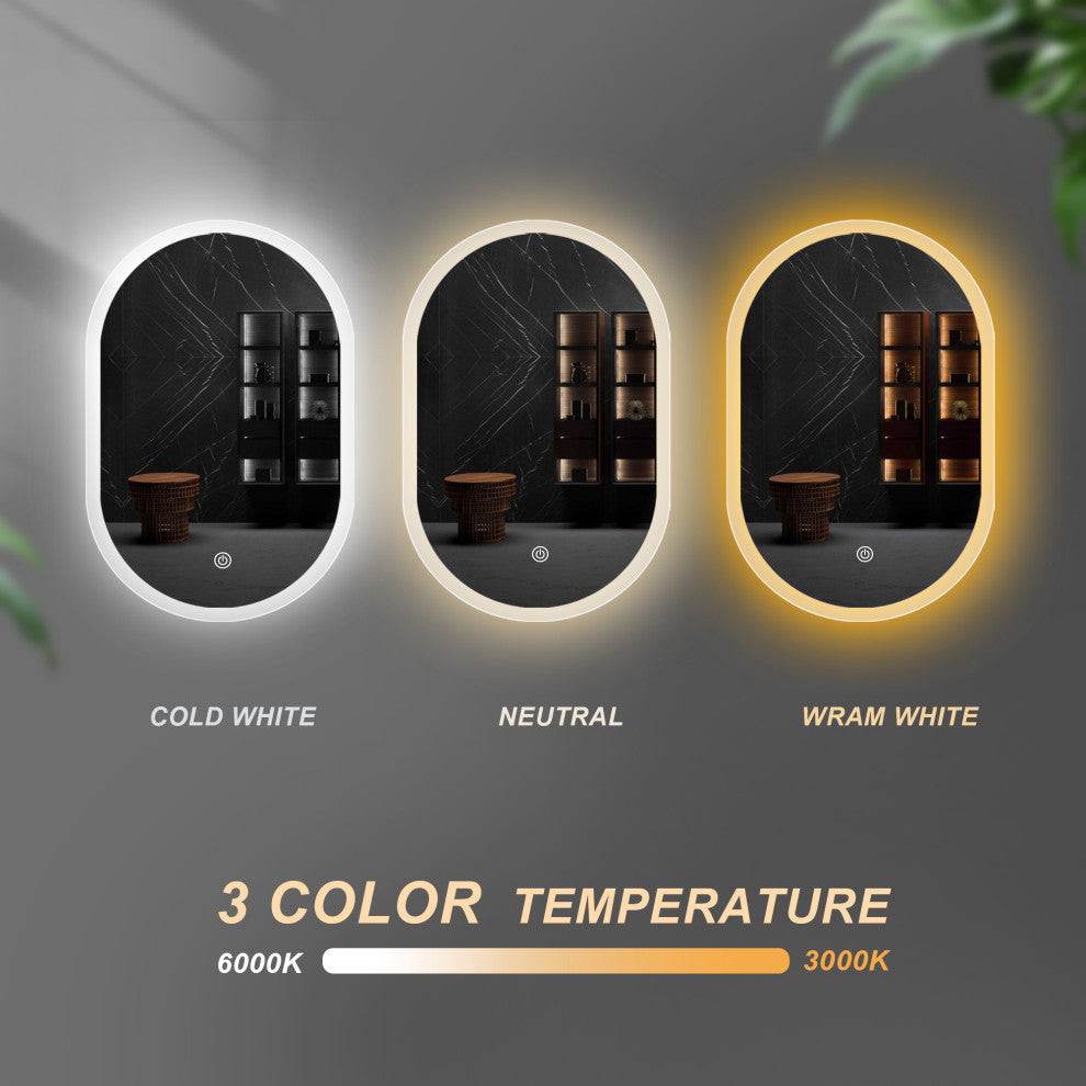 Dimmable 26"x18" LED Oval Frameless Wall-mounted Bathroom Backlit Mirror