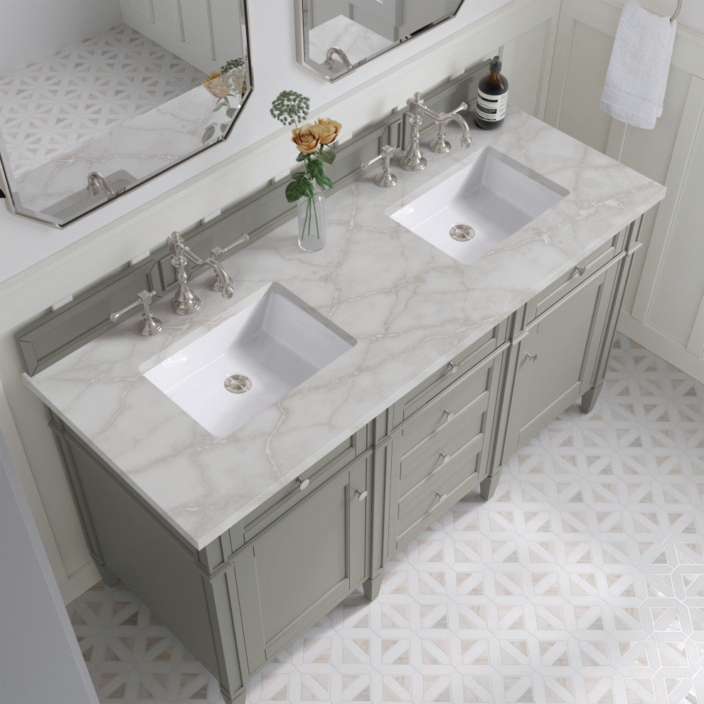 Brittany 60" Double Vanity, Urban Gray, Victorian Silver Quartz