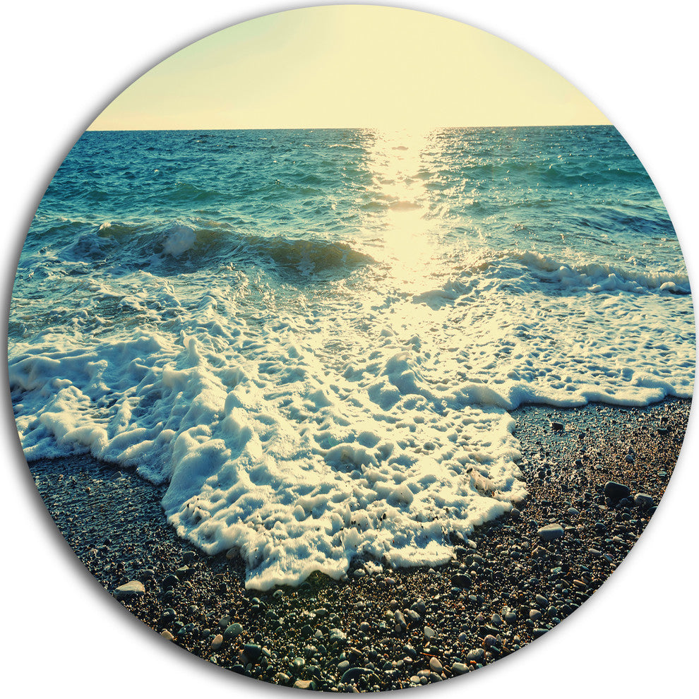 Dramatic Blue Waves On Beach, Seashore Disc Metal Artwork, 36"