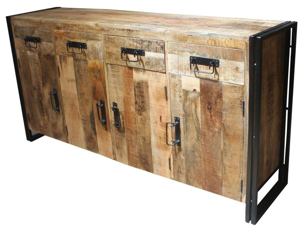 Timbergirl Industrial Reclaimed Wood 4 Door 4 Drawer Sideboard
