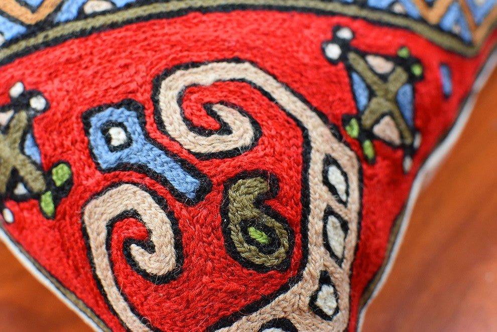 Tribal Pillow Cover Scorpion Kilim Southwestern Red Navy Toss Cushion Wool 18x18