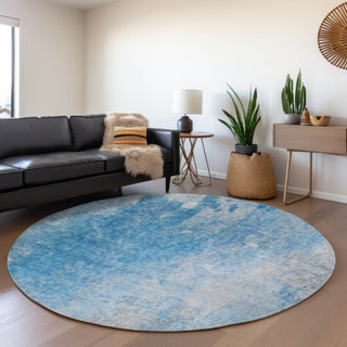 Premium Machine Washable Mayfield AMF562 Blue 8' x 8' Round Rug