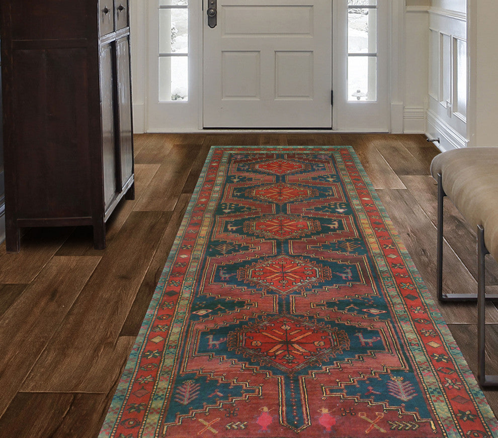 Fine Vintage Distressed Luciana Burgundy/Navy Runner, 4'3x10'9