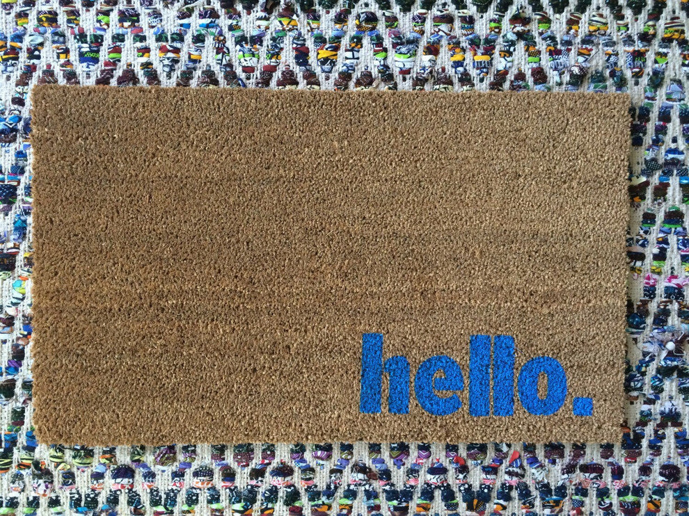 Hand Painted "Hello." Welcome Mat, Amazon Dark Green