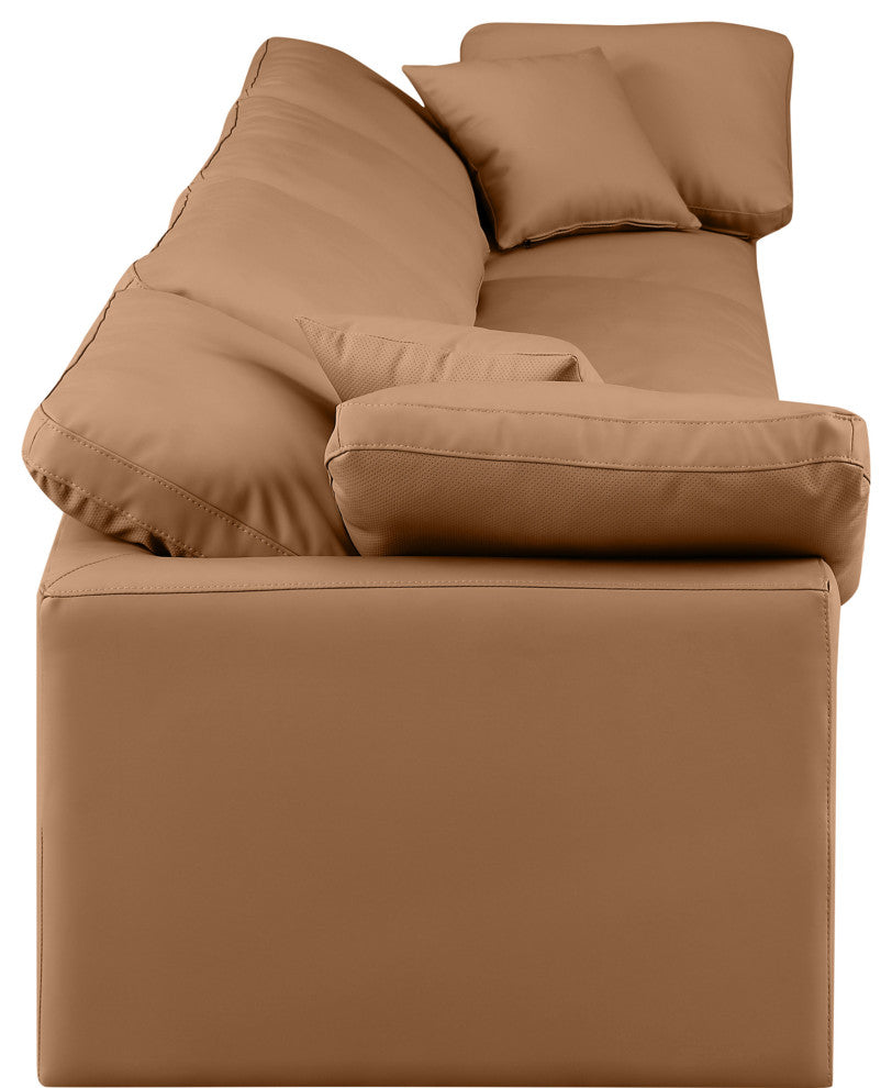 Indulge Upholstered Modular Sofa, Cognac, 4-Piece: 2 Armless Chair, 2 Corner Chair, Fiber Stuffed Vegan Leather