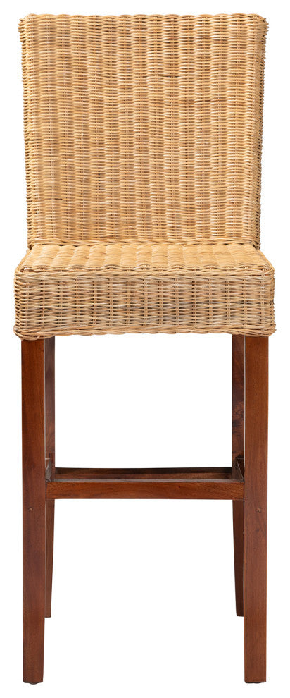 Magda Natural Rattan and Mahogany Bar Stool