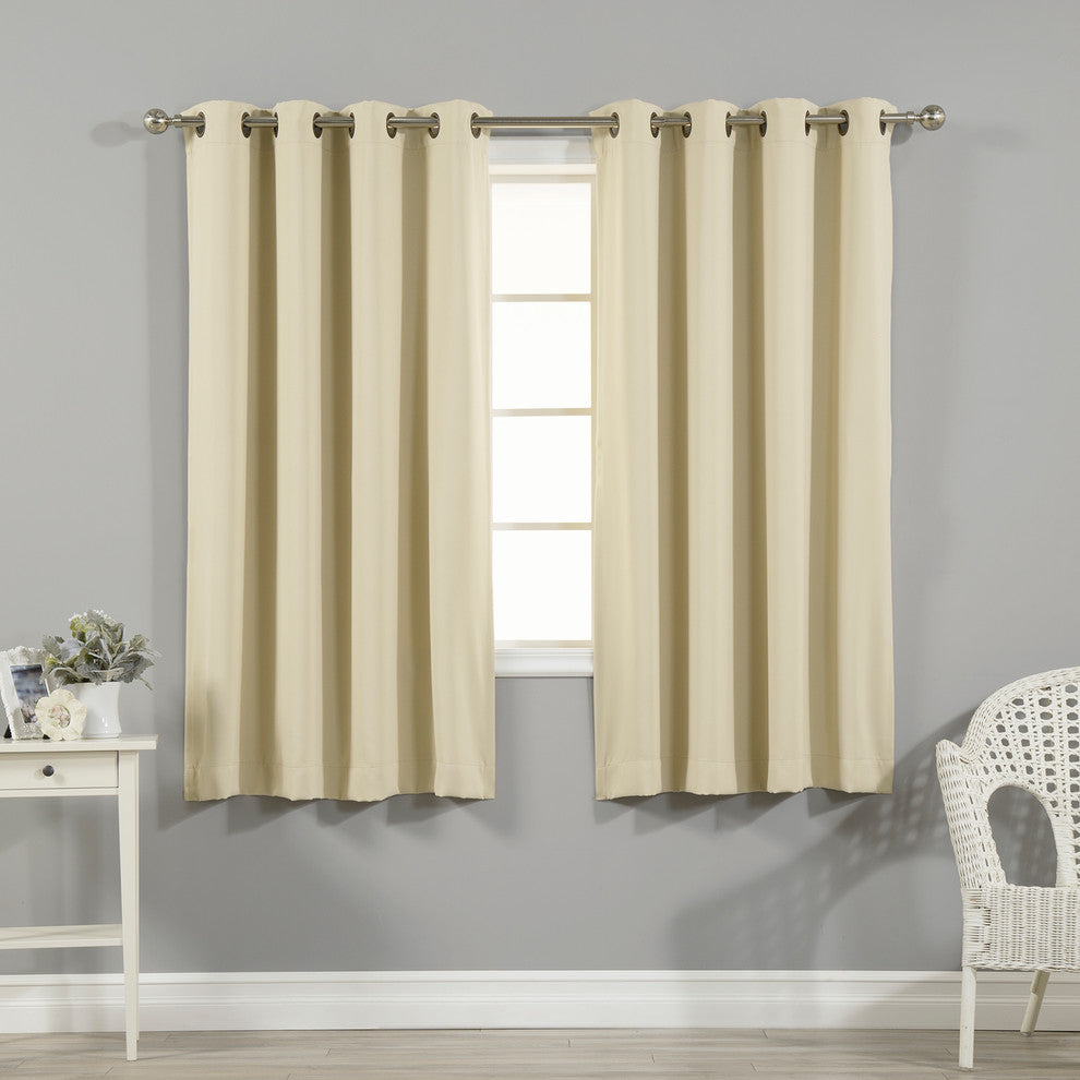 Solid Grommet Top Thermal Insulated Blackout Curtains, Beige, 63"