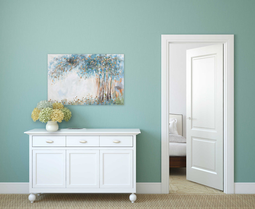 Gleaming Gold Summer Forest Oil Painting Print on Wrapped Canvas