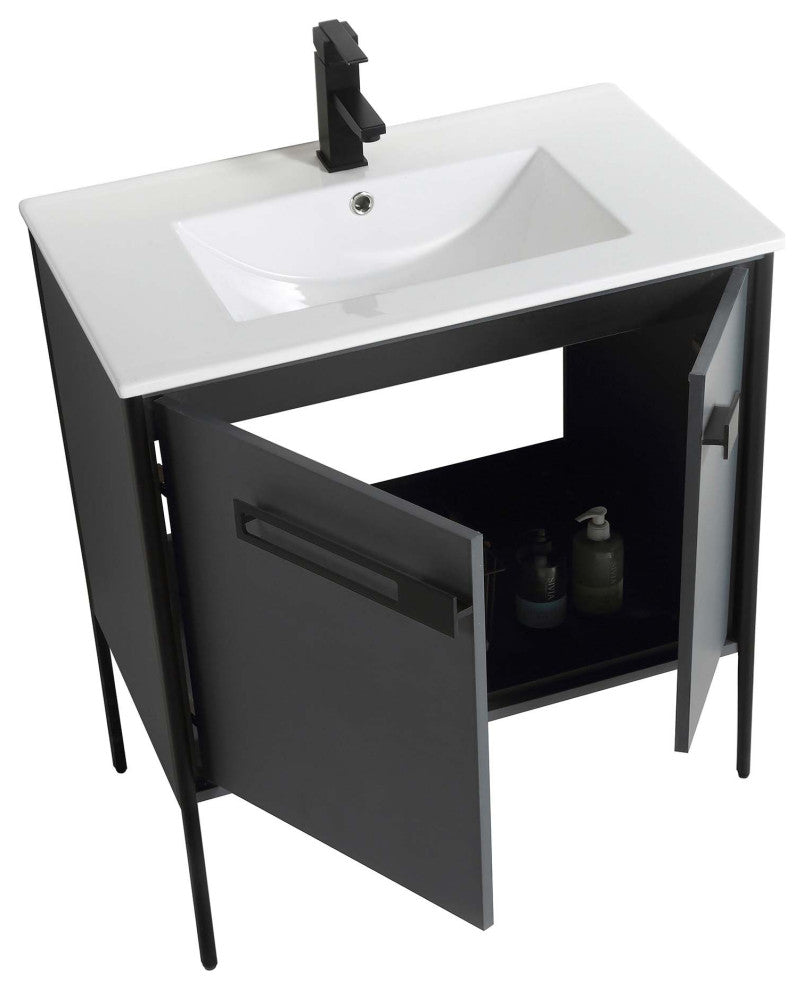 Oakville Bath Vanity, Ceramic Sink, Onix Grey, 30 Inch, Black Hardware