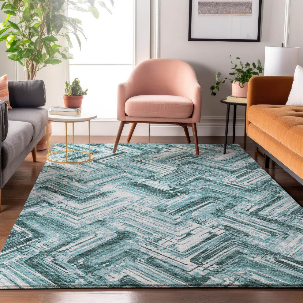 Premium Machine Washable Mayfield AMF630 Teal 3' x 5' Rug