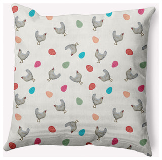 Chickens and Eggs Easter Indoor/Outdoor Throw Pillow, Whisper White, 20x20"