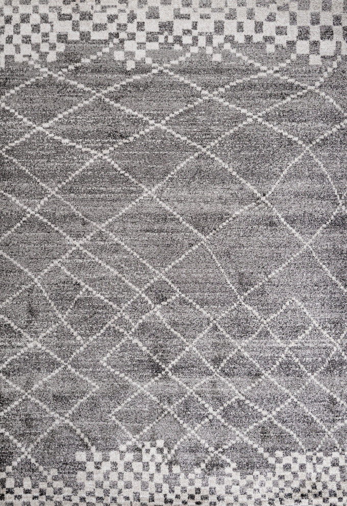 Asilah Moroccan Modern Diamond Runner Rug, Gray, 3'x5'