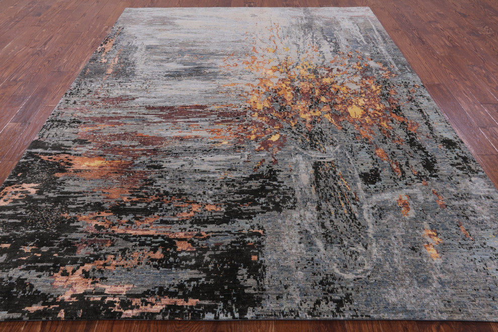 8' 0" X 10' 2" Wool and Silk Modern Branches, a Vase Design Handmade Rug Q8875
