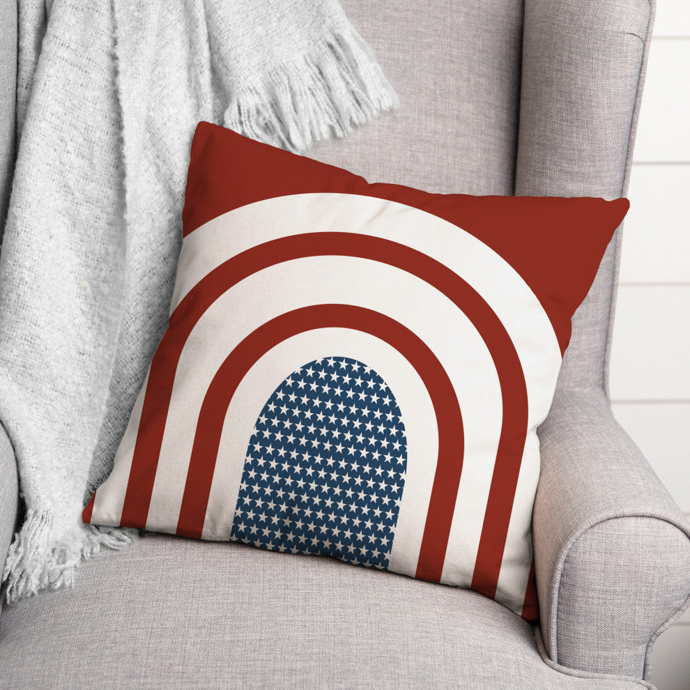 Red Arched Stripes and Stars 18"x18" Spun Poly Pillow