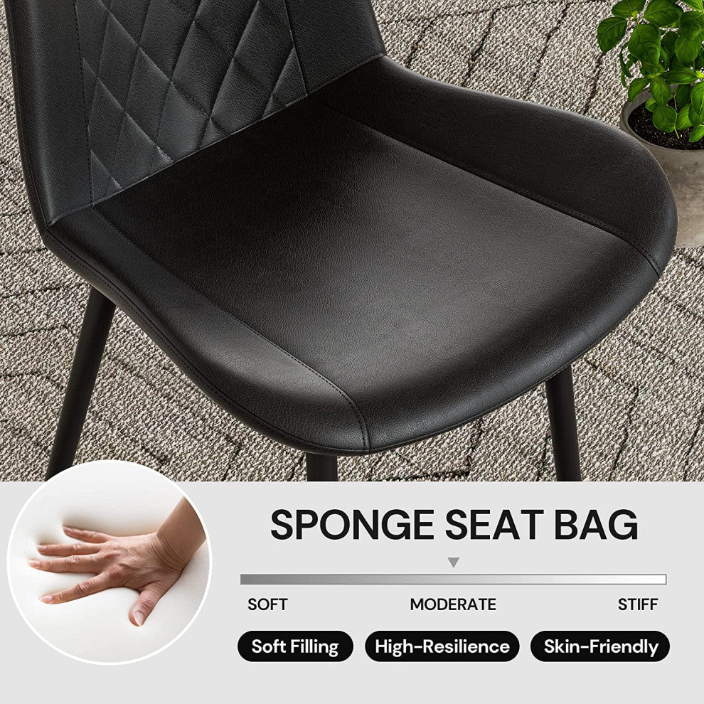 Beige Dining Chairs in Faux Leather with Soft Cushion, Black