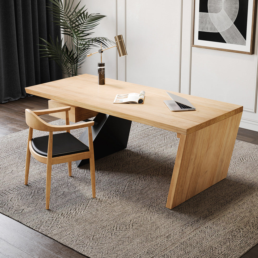 63" Rustic Industrial Natural Wooden Writing Desk for Office with Drawer