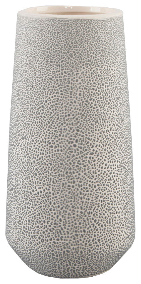 8" Leather Finish Ceramic Vase Planter, Grey