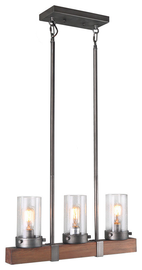 LALUZ 3-Light Linear Chandeliers Wood Kitchen Island Lighting