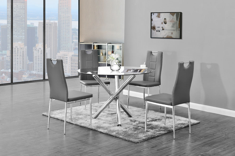 Beverly 5-Piece Round Glass Dinette Set, Grey