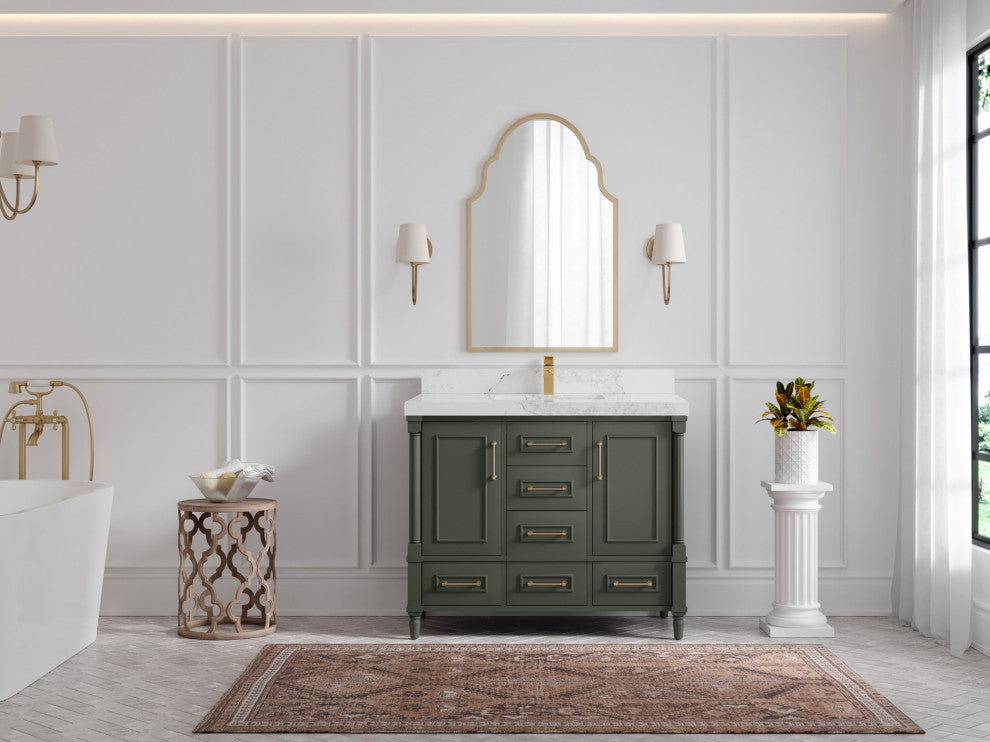 Aberdeen 42 Single Sink Bath Vanity in Pewter Green 2" Calacatta Nuvo